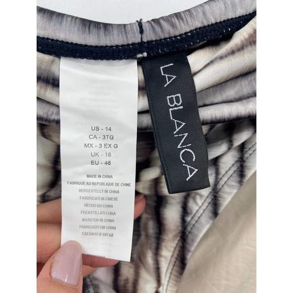 NWT LA BLANCA Gray Black Hipster Fold Over Striped Bikini Swim Bottoms Size 14 - Picture 5 of 5